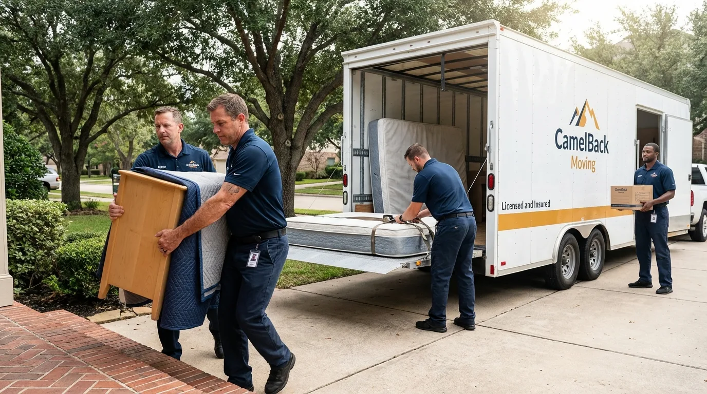 Crew loading residential truck for cross-state move from Maquoketa, IA