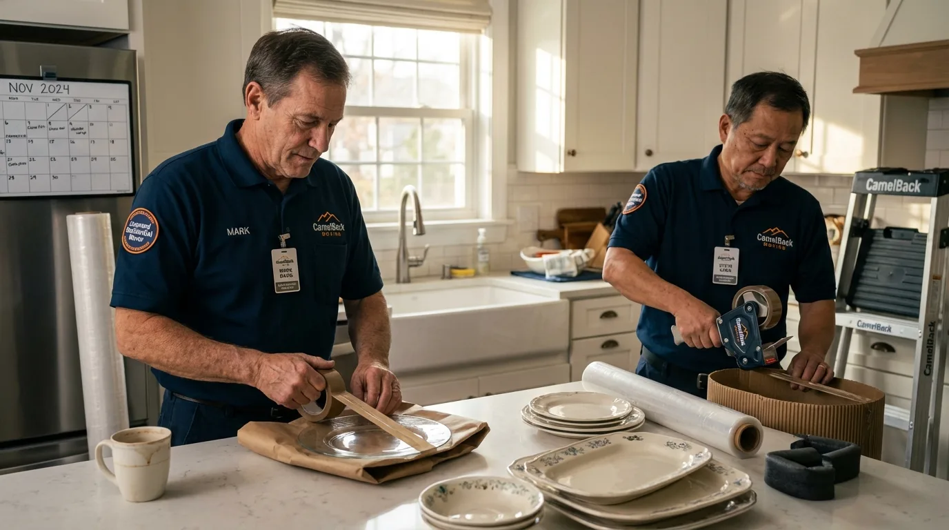 Professional crew packing kitchen dishware in Maquoketa, IA